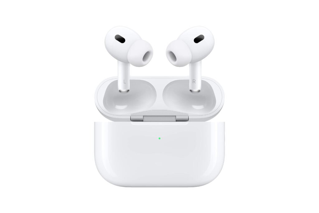 Apple AirPods Pro 2 con estuche MagSafe abierto – auriculares inalámbricos blancos
