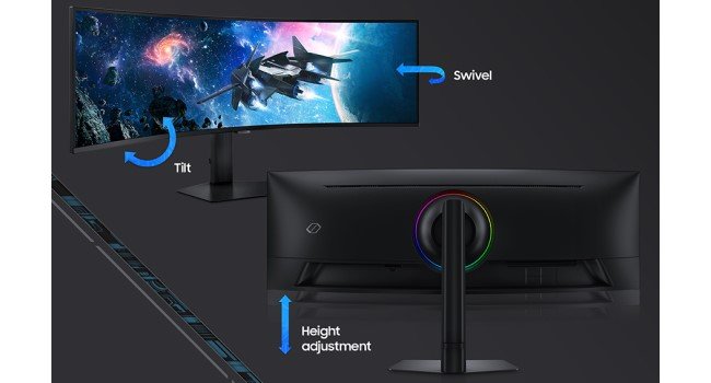 Monitor curvo Samsung Odyssey G9 con ajuste de altura, inclinación y giro