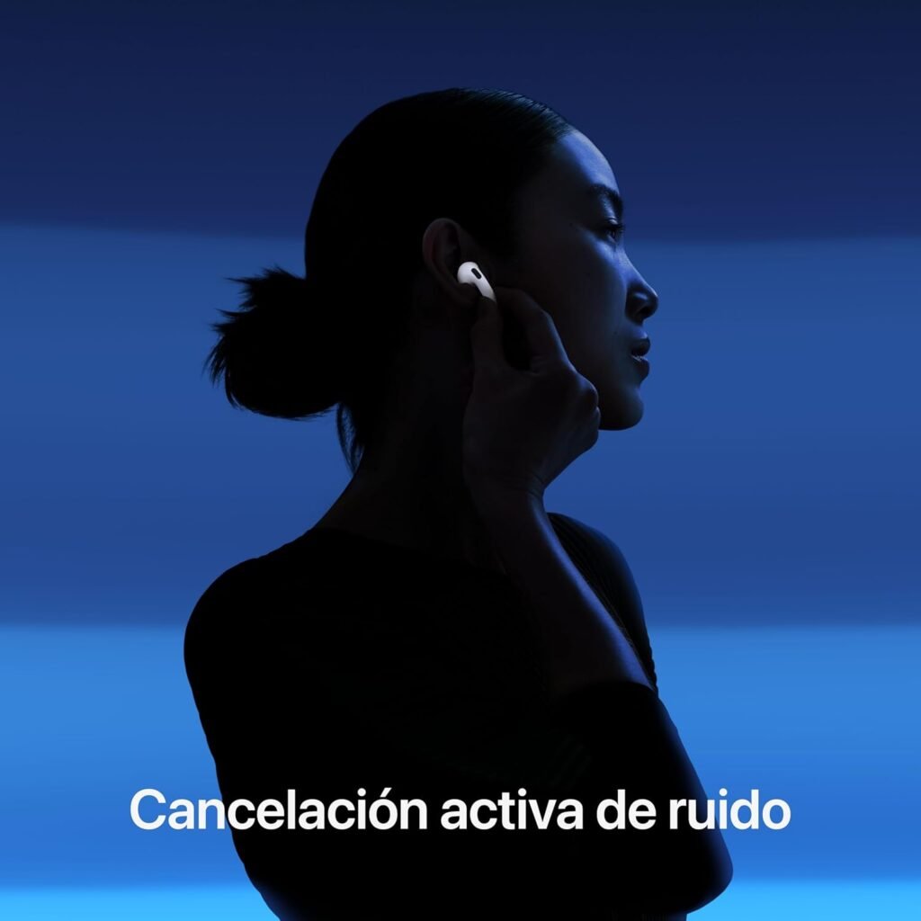 Mujer usando los auriculares Apple con cancelación activa de ruido