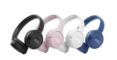 Auriculares inalámbricos JBL Tune 510BT en colores negro, rosa, blanco y azul, con diseño de diadema plegable