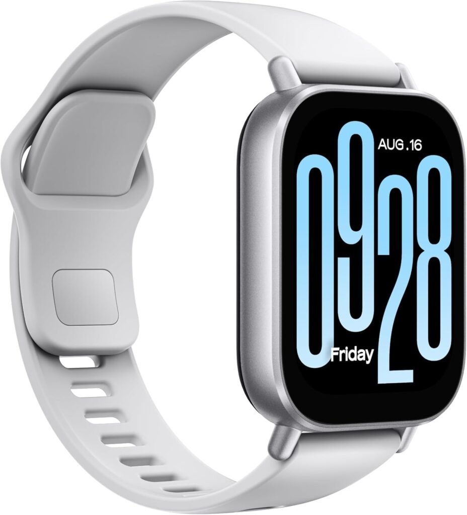 Vista lateral del reloj inteligente Xiaomi Redmi Watch 5 Active con pantalla curva y correa blanca